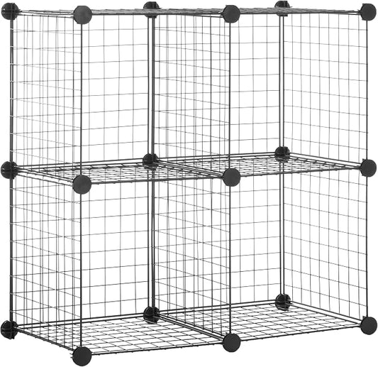 Amazon Basics 4 Cube Wire Grid Storage Organizer, Closet Organizer and Shelves, Stackable, Space-Saving, Easy to Assemble, 14"x14"x14", Black