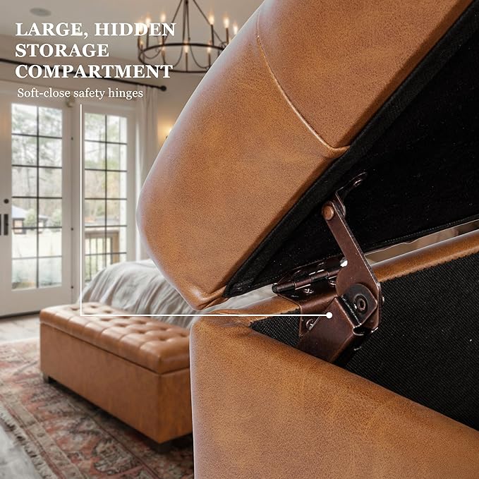 HomePop 46" Tufted Storage Bench - Vintage Saddle Brown