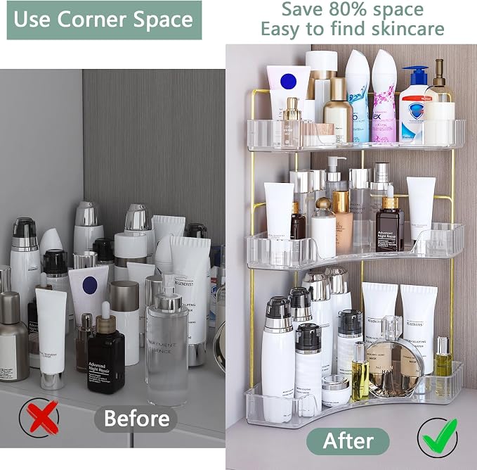 Webetop Corner Bathroom Organizer, 3 Tier Storage for Countertop | Multi Level Storage, Compact Design, Beauty Essentials Holder, Modern Style, Countertop Organization, Daily Convenience