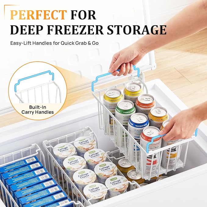 SUNALLY Stackable Storage Bins 4 Pcs Wire Baskets Freezer Organizer, White | Pantry Organizers Storage, Vegetable Fruit Storage Basket for Countertop, Kitchen Baskets for Onion Potato Snack Cans Storage