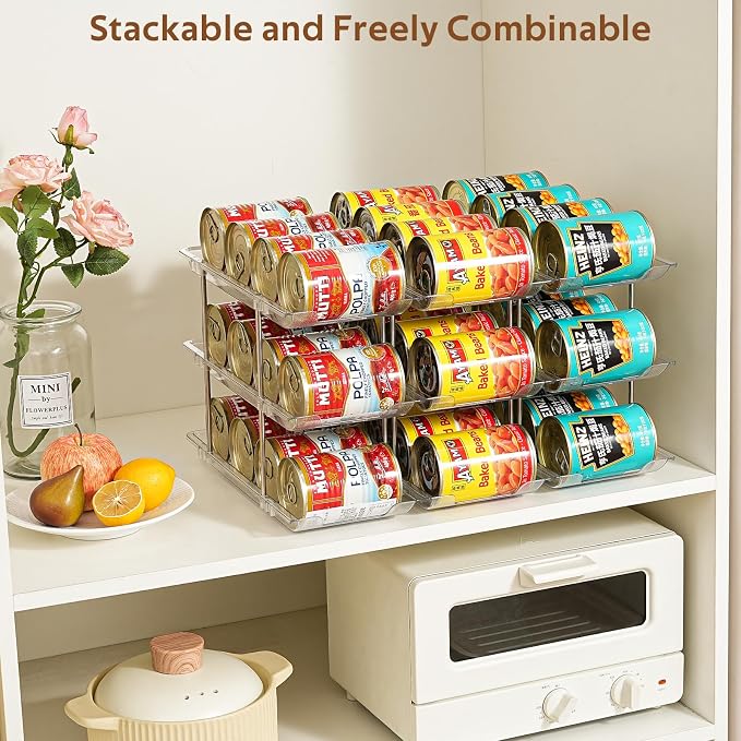 Can Organizer for Pantry, Stacking Can Storage Organizer Hold 36 Cans | Automatic Rolling Can Rack for Fridge, 3Tire 3 Columns Can Holder, Canned Goods Organizer