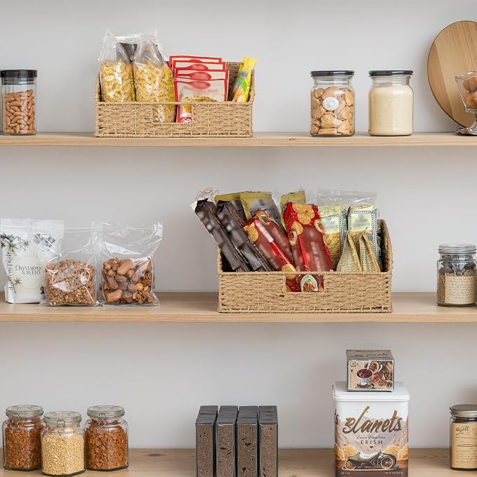 StorageWorks Pantry Baskets for Organizing,Wicker Basket for Storage,2-Pack | Paper Rope Wicker Storage Baskets for Shelves with Handles,Pantry Organizers and Storage,Shelf Baskets for Organizing