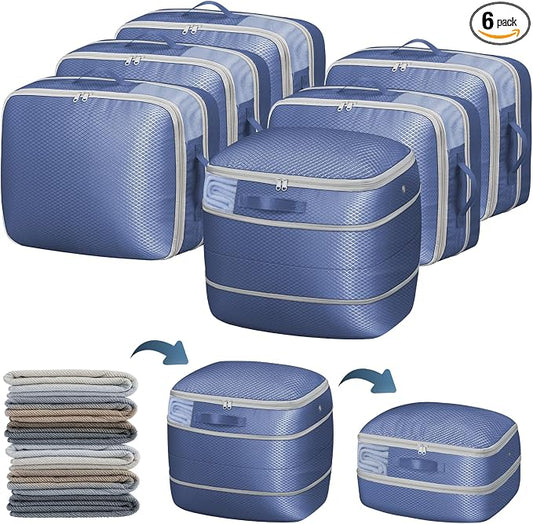 DIMJ Compression Storage Bags 6 Pack - Blanket Storage Bags with Window Zipper, Ultra Space Saving Self Compression Organizer for Puffer Jacket, Bedding, Lightweight Comforter Duvet, Sweater, Sheet