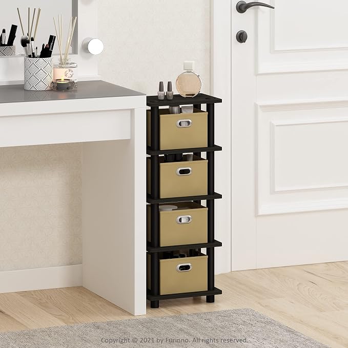 Furinno LACi 4-Bins System Rack, 11.3(W) x 28.8(H) Inch, Espresso/Black