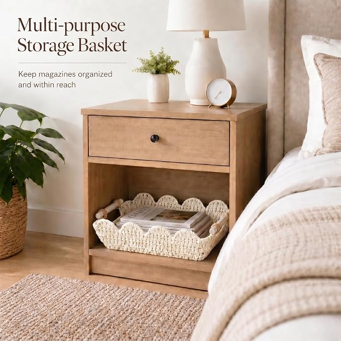 Coeusy Scalloped Basket, Paper Rope Basket for Gifts with Handles, Cute Storage Basket for Display,Decorative,Shelves,Snack,2 Pack, White