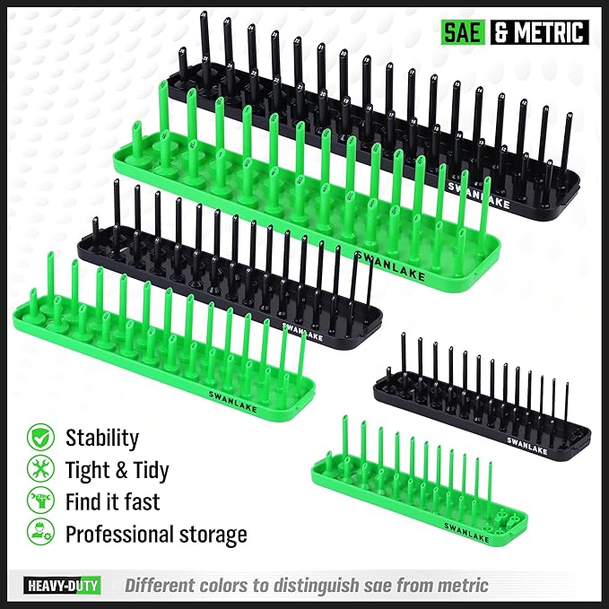 SWANLAKE Socket Organizer Tray, 6-Piece Socket Holder Tray, SAE and Metric, 1/4", 3/8", and 1/2" Drive Sockets Organizer for Toolboxes