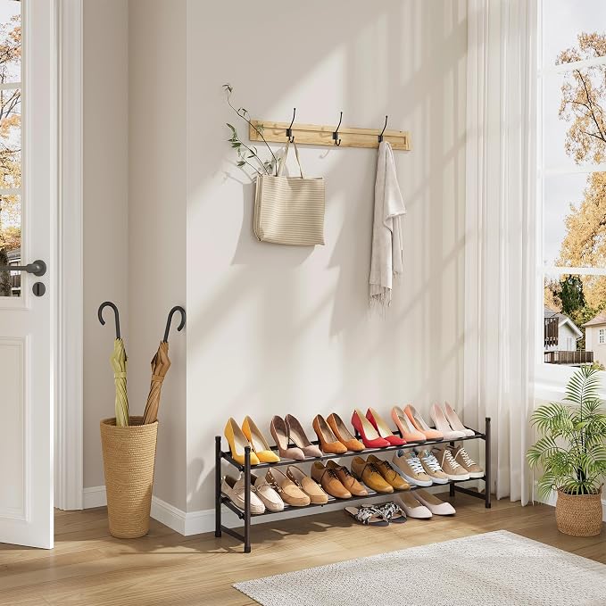 Expandable Shoe Rack for Closet 2 Tier, 28“-41“Stackable, Bronze | Adjustable Shoe Organizer Closet Shoe Rack Floor, Metal Small Shoe Shelf Storage for Entryway, Garage, Front Door Entrance
