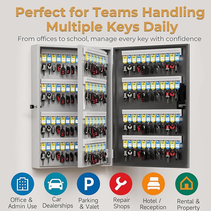 192 Key Lock Box Smart Key Organier Cabinet with Keypad & App for Office | Wall Mounted Lockbox use App, Custom & One Time Password, WiFi (Need W100 Bridge) Unlock for School, Office, Fleet, Hotel