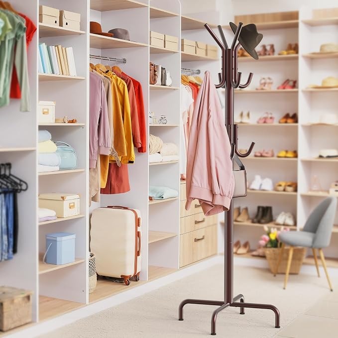 Simple Houseware Standing Coat/Hat Hanger Organizer Rack, 12 Hooks, Bronze | For Entryway, Bedroom, and Hallway