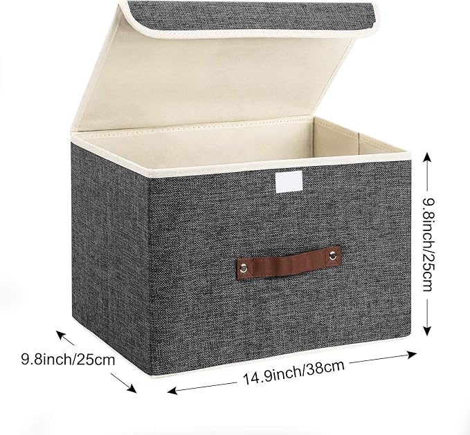 TYEERS Collapsible Storage Boxes, Washable Fabric Storage Bins with Lids, 14.9x9.8x9.8 inches, 2 Pack, Black