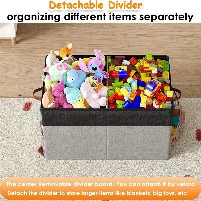 Large Toy Storage Box with Lid Upgraded Toy Storage Chest Organizer with Divider Foldable Toy Bin for Kids Boys Girls Playroom Nursery Bedroom (25"x13"x16")