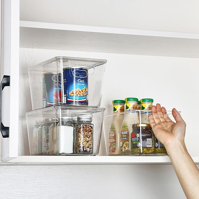 Vtopmart 6 Pack Clear Stackable Storage Bins with Lids, Medium | BPA-free Plastic, Organize Vertically, For Pantry Kitchen Fridge Cabinet Closet Bathroom, Built to Last, Easy to Move