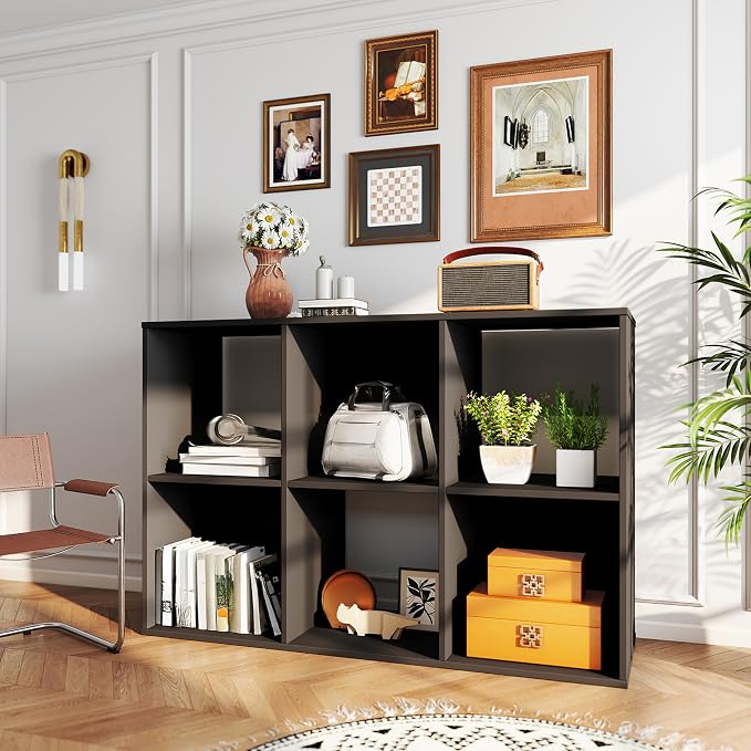 Simple Deluxe 8 Cube Storage Organizer, 4 Tier Stackable Bookshelf, Open Cube Bookshelf with 4 Removable Back Panels, Suitable for Living Room, Bedroom, Home Office, 47.7" L X 11.6" W X 24" H, Black