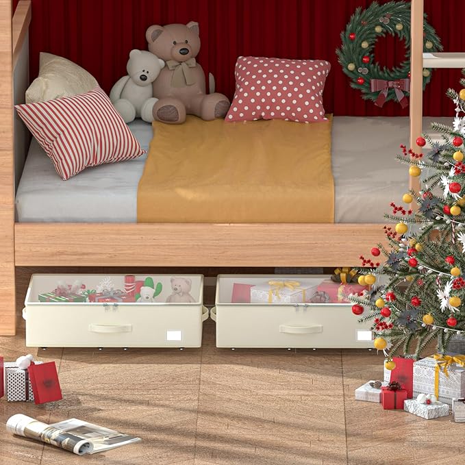 EE-RoomWorld Under Bed Storage with Wheels, No Assemble Required 10 inches height Under Bed Storage bins,Large capacity Rolling Underbed Shoe Storage containers，dorm underbed storage drawers