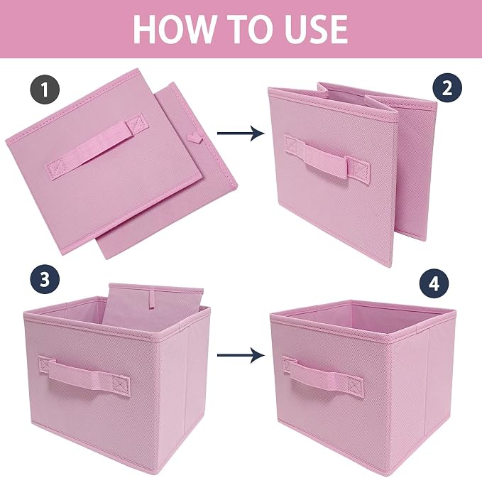 Collapsible fabric Storage bins,cube storage organizer 10.5 * 10.5 * 11 inch,For home and office Collapsible Closet Shelf Organizers, Drawer Organizers(Pink)