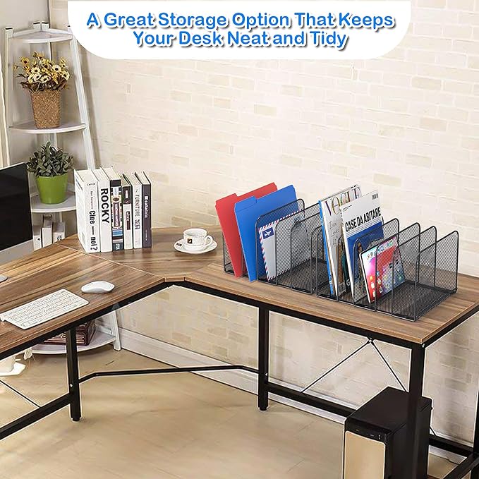 TOPCJ 5 Sections Desk File Holder/Rack/Sorter,Mesh File Organizer,File Folder Organizer,Metal Upright Desktop Organization for Documents,Magazine,Kitchenware,Antiskid,Antirust,Sturdy,1 Pack