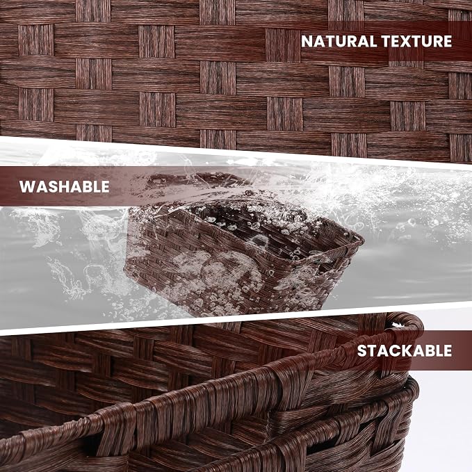 Onlytak Wicker Storage Baskets, Baskets for Shelves, Toilet Paper, Woven Storage Baskets for Organizing, Brown, 12" x 12" x 6", 2-Pack