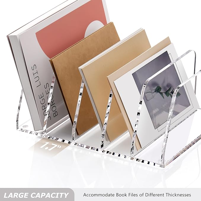 SANRUI Clear Acrylic Mail Sorter Desk Bill Organizer Holder, 5 Compartments | Small File Script Letter Document Storage for Desktop Filling Envelope Holder Office, Home, School Organization