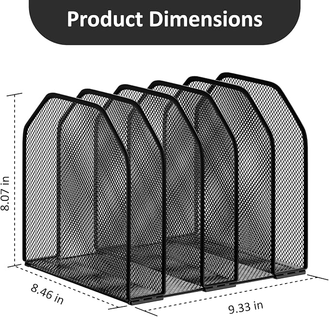 Desk File Organizer, Adjustable 5 Sections Upright Desktop File Sorter | Sturdy, Metal, Mesh, Vertical, Bookshelf, File Holder, Workspace Accessories, for Home,School,Office Classroom,Black