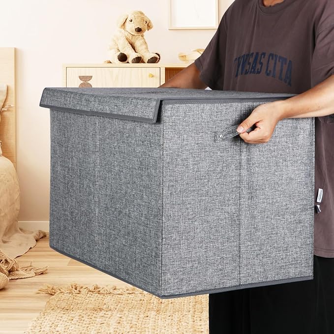 122L Large Toy Box Chest Storage with Lid, Collapsible Kid Toy Storage | Toy Chest with with Removable Divider for Kids, Boys, Girls, Nursery, Living Room, Bedroom, 26"x17" x17" (Linen Gray)