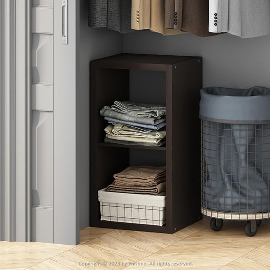 Furinno Cubic Extra Thick 2-Cube Closet Organizers and Storage, Dark Oak | 14.6 x 16 x 30 in, Open Shelf Closet Storage, Closet Organizer, for Wardrobe, Bedroom, Living Room