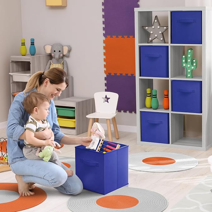 Sorbus Foldable Storage Cubes - 6 Fabric Baskets for Organizing Pantry, Closet, Shelf, Nursery, Playroom, Toy Box, Cubby -11 Inch Dual Handle Collapsible Closet Organizers and Storage Bins -Royal Blue