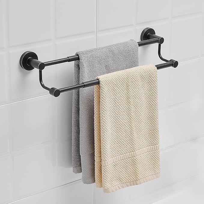 BESy Double Towel Bar Towel Rack for Bathroom Towel Rod Oil Rubbed Bronze | Adjustable 16-26 In,Wall Mounted Towel Holder, Stainless Steel, Rustproof, Towel Bar Rod Hanger Hardware Accessories Hotel