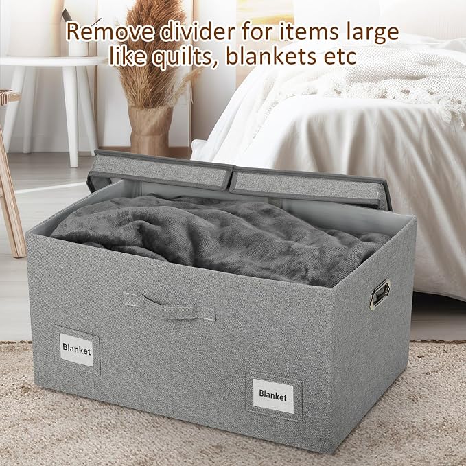 Graciadeco 75 Quarts Extra Large Decorative Storage Bins with Lids, 1 Pack Gray Collapsible Storage Bins with Lids, Stackable Storage Bins Decorative Box Storage With Lid Extra Large | 75 Quarts 1 Pack Gray1 Collapsible Stackable Linen Fabric 4 Handles...