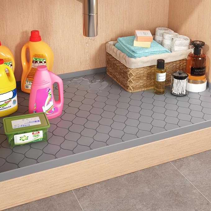 Winisok Waterproof Under Sink Mat 22" x 19", Silicone Mat, Light Gray | Raised Edge Traps Spills & Leaks, Shelf Liner, Cabinet Protector, for Kitchen, Bathroom, Boots, Pets, Home Essentials