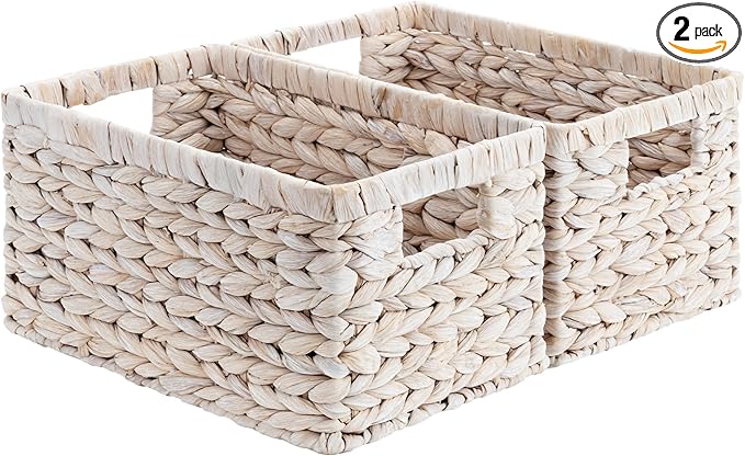 StorageWorks Pantry Baskets, Wicker Storage Baskets for Organizing, Pantry Organizers and Storage, Water Hyacinth, Natural