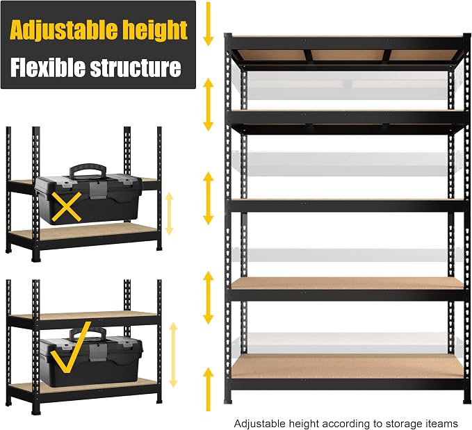 PrimeZone 48"W x 24"D x 72"H Garage Storage Shelves, 5-Tier Metal Shelving | 3000 LBS Capacity, Heavy-Duty Metal Frame, FSC MDF Boards, Boltless Assembly, Adjustable Shelves for Warehouse, Basement 3PCS