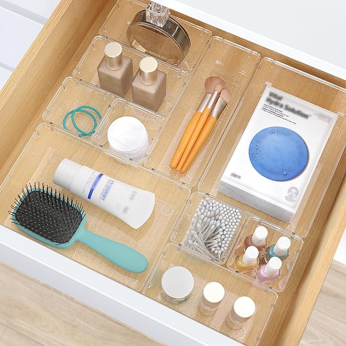 StorMiracle 33 PCS Clear Plastic Drawer Organizers Set, 4 Size Desk Drawer Organizer Trays for Makeup, Jewelry, Kitchen Utensils, Gadgets and Office Accessories