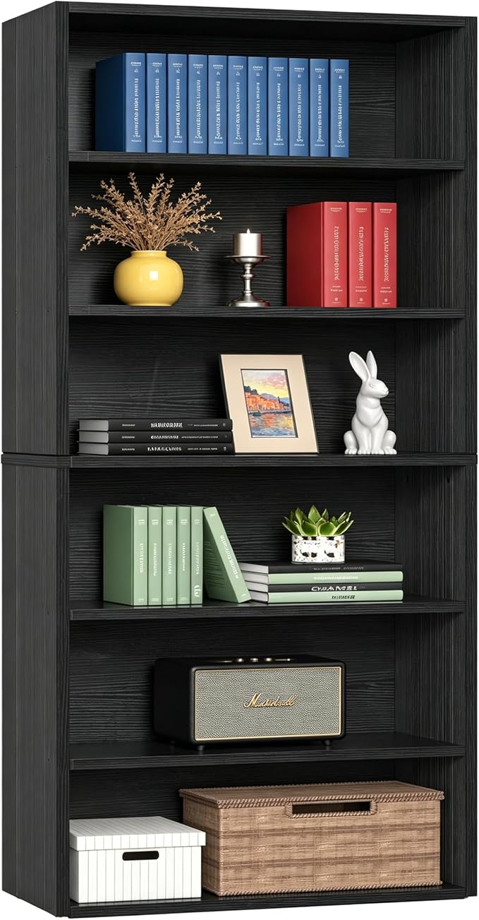 HealSmart 6 Tier Bookcase, Industrial 6 Book Shelf, 9.2" D x 23.8" W x 63" H Tall Open Cube Storage Organizer for Home Office, Living Room, Bedroom and Dinning Room, Black