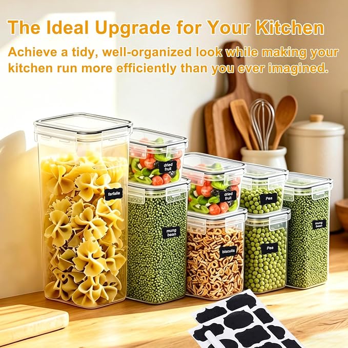 32pcs Airtight Containers, Clear Stackable Dry Food Storage | 32pk clear airtight containers with tight lids keep dry food fresh. Safe plastic, stackable for pantry kitchen storage