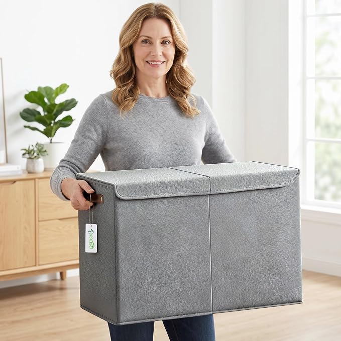 Bagnizer Large Toy Storage Box with Lids, Collapsible Sturdy Baby Storage Organizer Chest Bin Basket for Kids, Boys, Girls, Playroom, Nursery, Bedroom, Closet 25"x13"x16" (Gray)