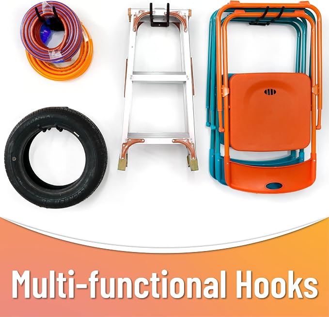 HUHOLE 4 Pack 12 Inch Wave Garage Hooks Wall Mount Hangers | Utility Organizer with 60 lb Capacity for Ladders, Shovels, Chairs, Garden Tools, Wheelbarrows, Hoses and Ropes