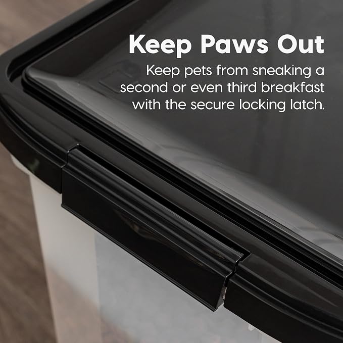 IRIS USA Dog Food Storage Container, Up to 50 lbs, Black, Made in USA | Wheels for Mobility, Airtight Seal, BPA-Free, Best for Bird Seed, Cat food, Cat Litter, Chicken Feed, Pellets