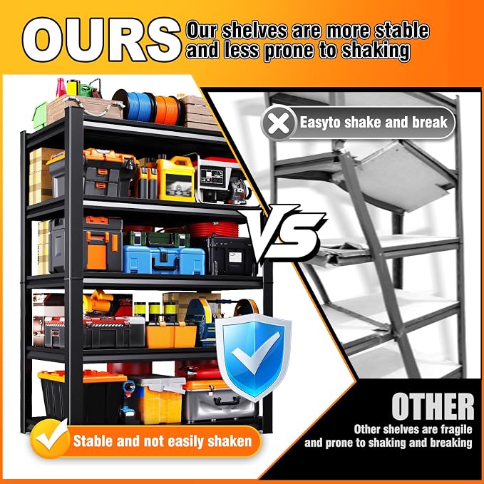 71.2''H /35.4''W Storage Shelves Adjustable Garage Shelving,Heavy Duty Shelving Unit,5T Tall Garage Shelves，Metal Standing Shelf Units,Utility Rack for Kitchen Warehouse Industrial Basement