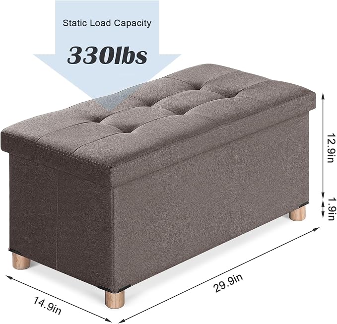 BRIAN & DANY Folding Storage Ottoman Bench, Ottoman with Storage Bench for Bedroom, Living Room, Entryway, Foot Rest with Legs, 15"x30"x15" (Brown)