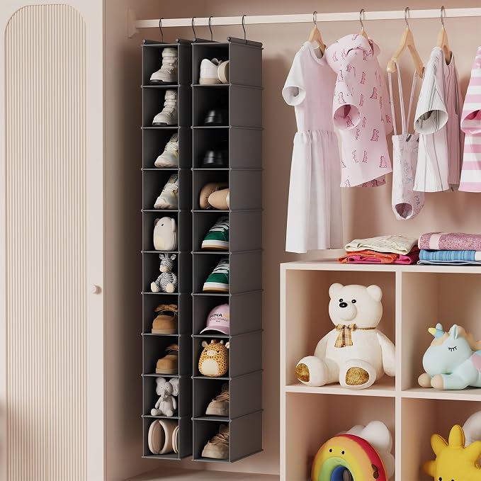 MAX Houser 10-Shelf Hanging Shoe Shelf Organizer, Hanging Shoe Storage for Closet,Pack of 2(Grey)