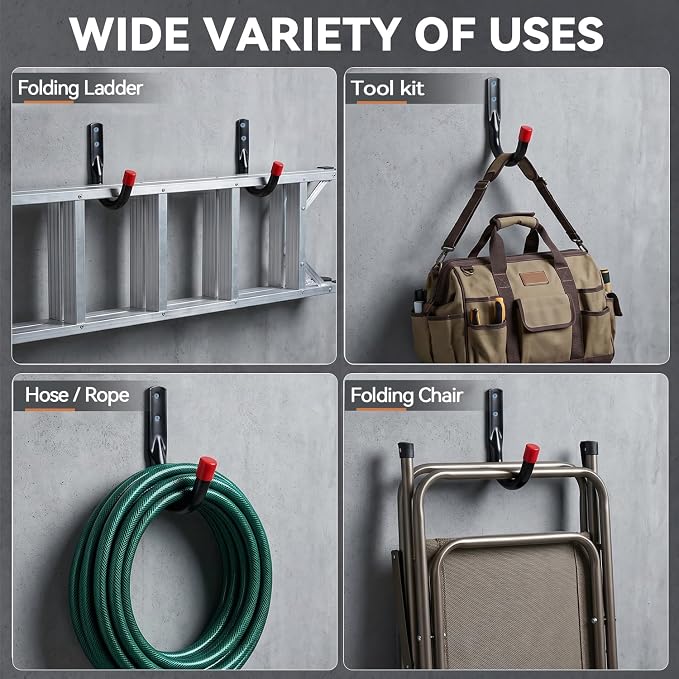 Wall Mount Garage Storage Hooks, Heavy Duty Steel Storage Hook Great for Garden Tools, Hoses, Lawn Mowers (5.5Inch x 4Inch)