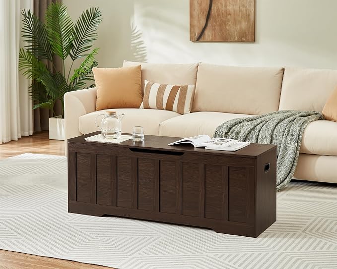 VANKILEY 51.2" Storage Chest Extra Large,Wooden Storage Bench,Espresso | Chest with 2 Safety Hinges, 51.2*15.7*19.1inches, Wooden Trunk for Bedroom, Livingroom,Entryway,Easy Assembly.
