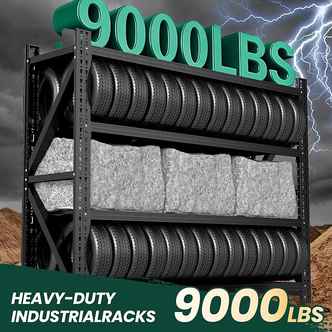 Heavy Duty Garage Storage Shelves 9000LBS Capacity, 75" Wide Metal Shelving Unit, 4-Tier Adjustable Industrial Rack for Warehouse Basement Shop, 75" W x 24" D x 69" H