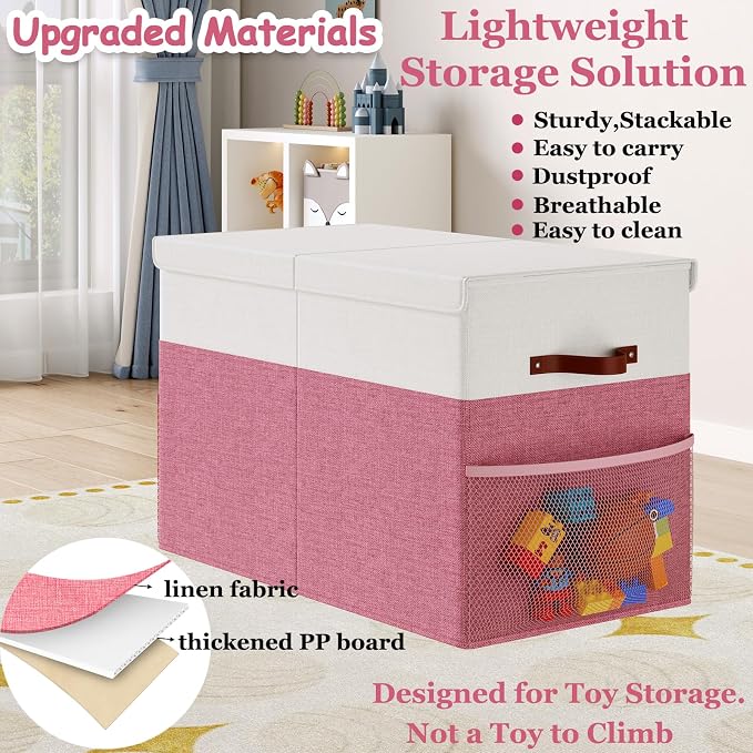 Large Toy Storage Box with Lid Upgraded Toy Storage Chest Organizer with Divider Foldable Toy Bin for Kids Boys Girls Playroom Nursery Bedroom (25"x13"x16")