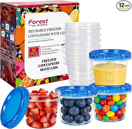 12 Pack 4oz Small Freezer Storage Containers with Twist Top Lids Airtight, Mini Reusable Plastic Food Storage Containers with Lids for Snack Condiment Salad Dressings Sauces Soup, Condiment Sauce Cups