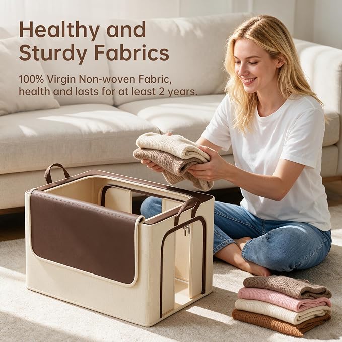 3 Openings Clothes Storage Bins with Metal Frame，100L (brown) | Oxford-Gewebe