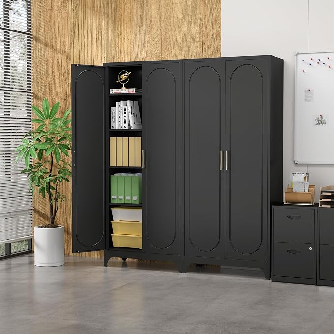 Steeloong 75"Metal Pantry Storage Cabinet with Doors & 4 Adjustable Shelves | Kitchen Pantry Cabinet,Black Tall Pantry Cabinet for Kitchen Storage,Storage Cupboard for Living Room,Pantry,Garage,Bathroom