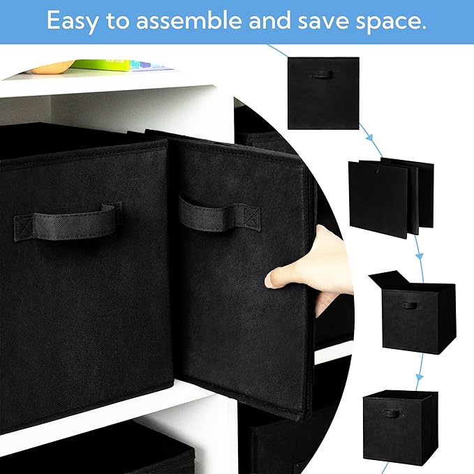 Cupic Cupid 11 Inch Storage Cube, Fabric Cube Storage Bin with Handles, Storage Cube Organizer for Clothes and Toys, Collapsible Cube Bins for Closet, Shelves, Nursery, 6-Pack, Black
