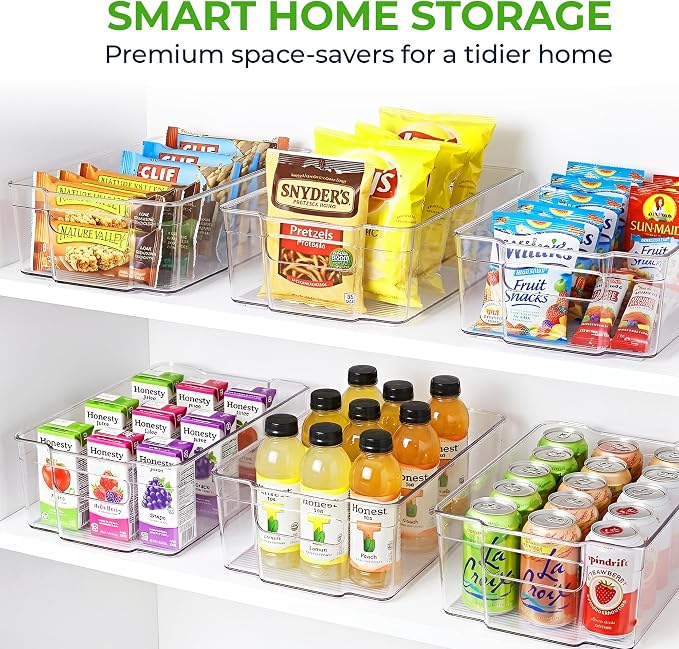 Zulay Kitchen 4 Pack Clear Refrigerator Organizer Bins - Large Fridge Organizers and Storage Containers - Transparent, BPA Free, Durable, Shatterproof