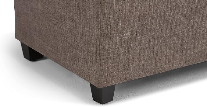 SIMPLIHOME Sienna 33" Wide Vegan Leather Storage Ottoman in Satin Cream | Tanners brown, transitional ottoman with tufting and lift-up lid; rectangle storage bench for living room or entryway.